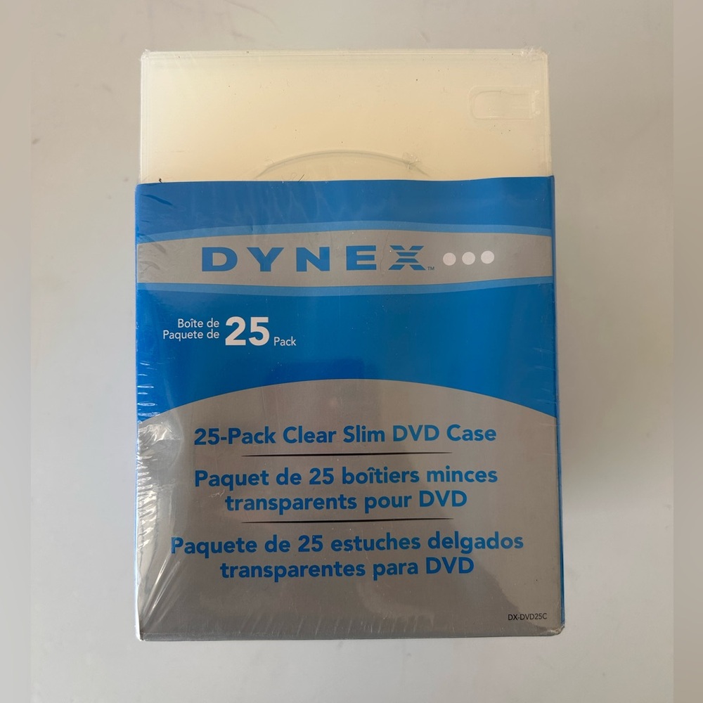 New Dynex Slim Clear CD DVD Cases 25 Pack DVD High-impact Plastic Storage Case
